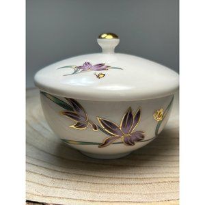 Porcelain Lidded Tea Cup or Trinket Dish Floral Butterfly Gold Accents